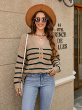 Load image into Gallery viewer, V-Neck Striped Dropped Shoulder Sweater