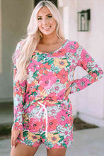 Load image into Gallery viewer, Floral Round Neck Top and Drawstring Shorts Set