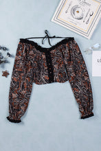 Load image into Gallery viewer, Printed Buttoned Balloon Sleeve Cropped Blouse