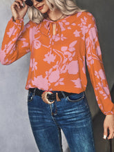 Load image into Gallery viewer, Printed Tie Neck Long Sleeve Blouse
