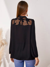Load image into Gallery viewer, Openwork Round Neck Puff Sleeve Blouse