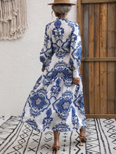 Load image into Gallery viewer, Printed Tie Waist Notched Neck Midi Dress