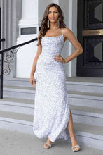 Load image into Gallery viewer, Sequin Backless Split Maxi Dress