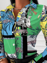 Load image into Gallery viewer, Printed Collared Neck Long Sleeve Shirt