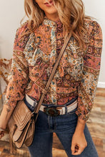 Load image into Gallery viewer, Printed Ruffled Three-Quarter Sleeve Top