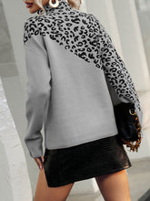 Load image into Gallery viewer, Leopard Mock Neck Dropped Shoulder Sweater
