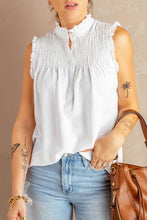 Load image into Gallery viewer, Buttoned Frill Trim Smocked Sleeveless Blouse