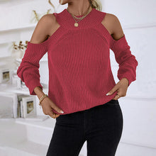 Load image into Gallery viewer, Round Neck Cold-Shoulder Sweater