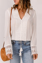 Load image into Gallery viewer, Spliced Lace V-Neck Long Sleeve Blouse