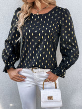Load image into Gallery viewer, Printed Round Neck Flounce Sleeve Blouse