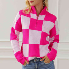 Load image into Gallery viewer, Checkered Half Zip Long Sleeve Sweater