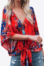 Load image into Gallery viewer, Printed Deep V Tie Hem Blouse