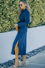 Load image into Gallery viewer, Button Front Textured Slit Shirt Dress with Belt