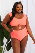 Load image into Gallery viewer, Cropped Swim Top and Ruched Bottoms Set in Coral