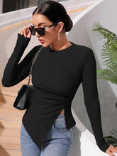 Load image into Gallery viewer, Ruched Round Neck Long Sleeve T-Shirt