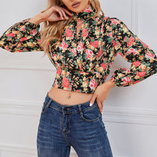 Load image into Gallery viewer, Cropped Floral Print Smocked Waist Blouse