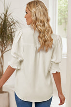 Load image into Gallery viewer, Smocked Flounce Sleeve Notched Neck Blouse