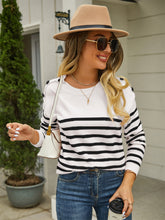 Load image into Gallery viewer, Round Neck Shoulder Button Striped Pullover Sweater