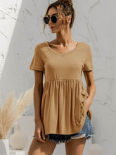 Load image into Gallery viewer, V-Neck Short Sleeve Babydoll Top