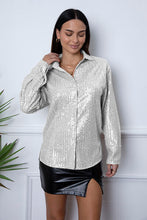 Load image into Gallery viewer, Sequin Collared Neck Long Sleeve Shirt