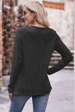 Load image into Gallery viewer, Double Take Ribbed Round Neck Buttoned Long Sleeve Tee