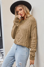 Load image into Gallery viewer, Cable-Knit Round Neck Dropped Shoulder Sweater