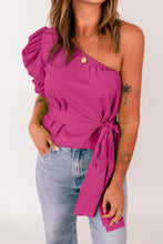 Load image into Gallery viewer, Tied Puff Sleeve One-Shoulder Top