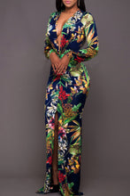 Load image into Gallery viewer, Printed Plunge Neck Leg Split Maxi Dress