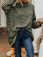 Load image into Gallery viewer, Striped Turtleneck Sweater with Pockets