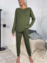 Load image into Gallery viewer, Round Neck Top and Drawstring Pants Lounge Set