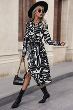 Load image into Gallery viewer, Printed Tie Front Collared Neck Slit Shirt Dress