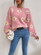 Load image into Gallery viewer, Flower Round Neck Latern Sleeve Sweater