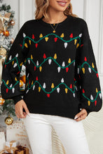 Load image into Gallery viewer, Round Neck Pattern Lantern Sleeve Sweater