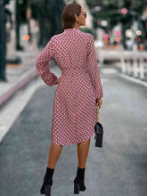 Load image into Gallery viewer, Printed Notched Tie Front Long Sleeve Dress