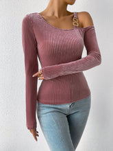 Load image into Gallery viewer, Ribbed Long Sleeve Asymmetrical Blouse
