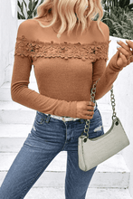 Load image into Gallery viewer, Off-Shoulder Lace Trim Ribbed Tee