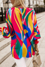 Load image into Gallery viewer, Printed Round Neck Smocked Wrist Lantern Sleeve Blouse