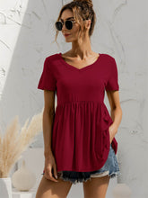 Load image into Gallery viewer, V-Neck Short Sleeve Babydoll Top