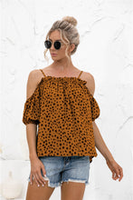 Load image into Gallery viewer, Printed Cold-Shoulder Frill Trim Blouse