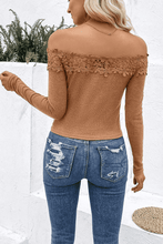 Load image into Gallery viewer, Off-Shoulder Lace Trim Ribbed Tee