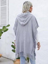 Load image into Gallery viewer, Fringe Trim Buttoned Hooded Poncho
