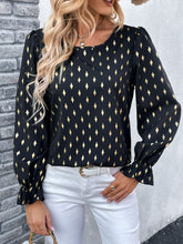 Load image into Gallery viewer, Printed Round Neck Flounce Sleeve Blouse