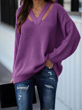Load image into Gallery viewer, Full Size Cutout V-Neck Rib-Knit Sweater