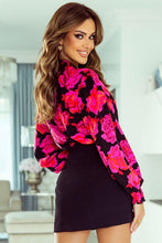 Load image into Gallery viewer, Floral Collared Neck Lantern Sleeve Shirt