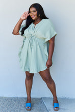 Load image into Gallery viewer, Plus Size Ruffle Hem Dress with Drawstring Waistband in Light Sage