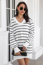 Load image into Gallery viewer, Striped V-Neck Sweater Dress