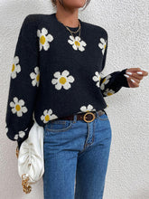Load image into Gallery viewer, Flower Round Neck Latern Sleeve Sweater