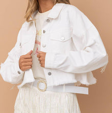 Load image into Gallery viewer, Distressed Raw Hem Dropped Shoulder Denim Jacket