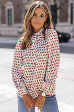 Load image into Gallery viewer, Double Take Printed Tie Neck Long Sleeve Blouse