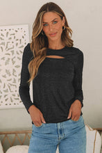 Load image into Gallery viewer, Metallic Cutout Round Neck Long Sleeve Top